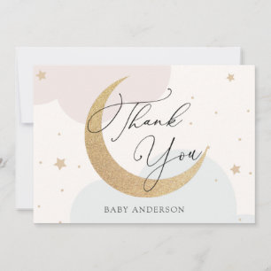 Moon and Stars Pink and Blue Baby Shower Thank You Card