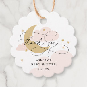 Moon and Stars Pink Script Baby Shower Thank You Favour Tags