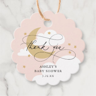 Moon and Stars Pink Script Baby Shower Thank You Favour Tags
