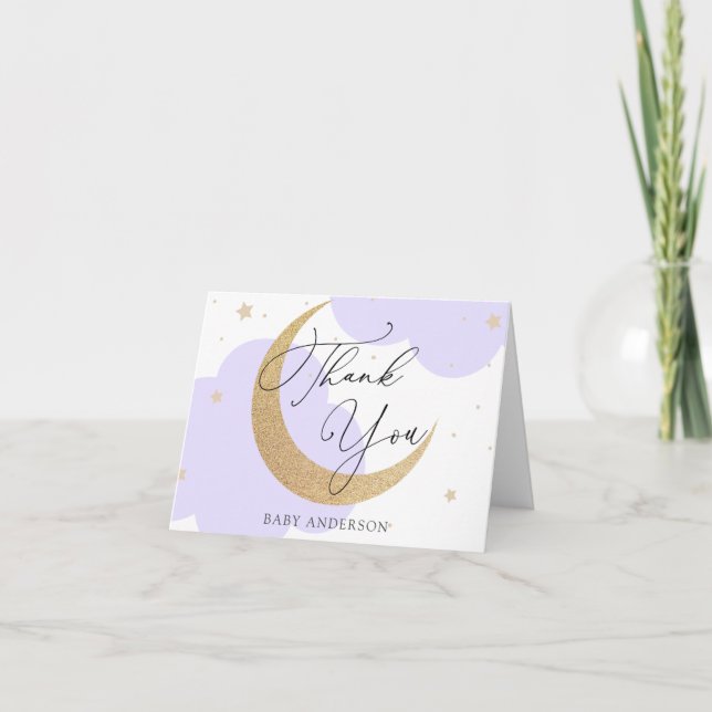 Moon and Stars Purple Baby Shower Thank You Card (Front)