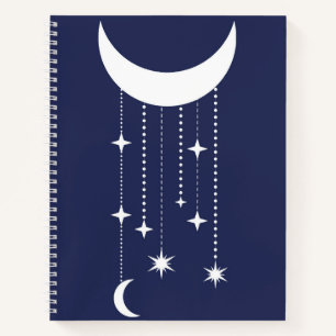 Moon and stars purple night sky beads notebook