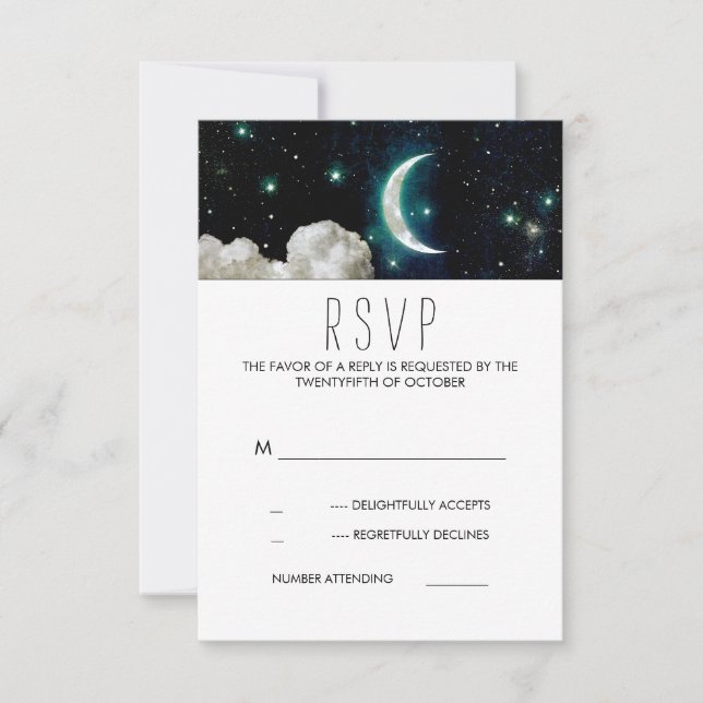 Moon and Stars Romantic Wedding RSVP Card (Front)