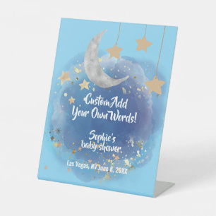 Moon And Stars Royal Blue Gold Custom words Pedestal Sign