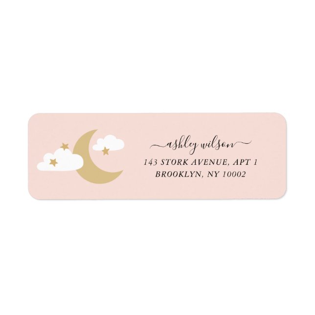 Moon and Stars Script Modern Script Gold and Pink (Front)