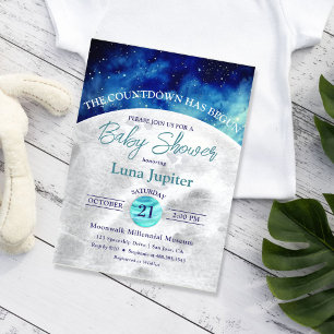 Moon and Stars Space Countdown Baby Shower Invitation