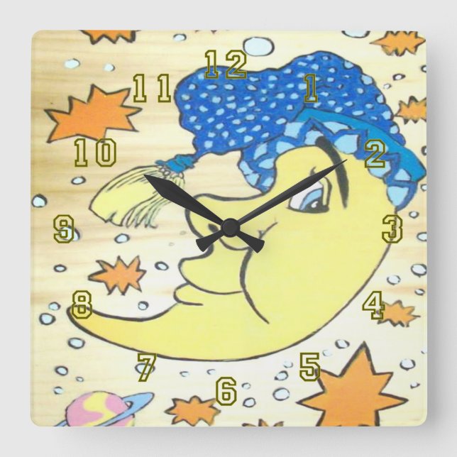 Moon and Stars Square Wall Clock (Front)