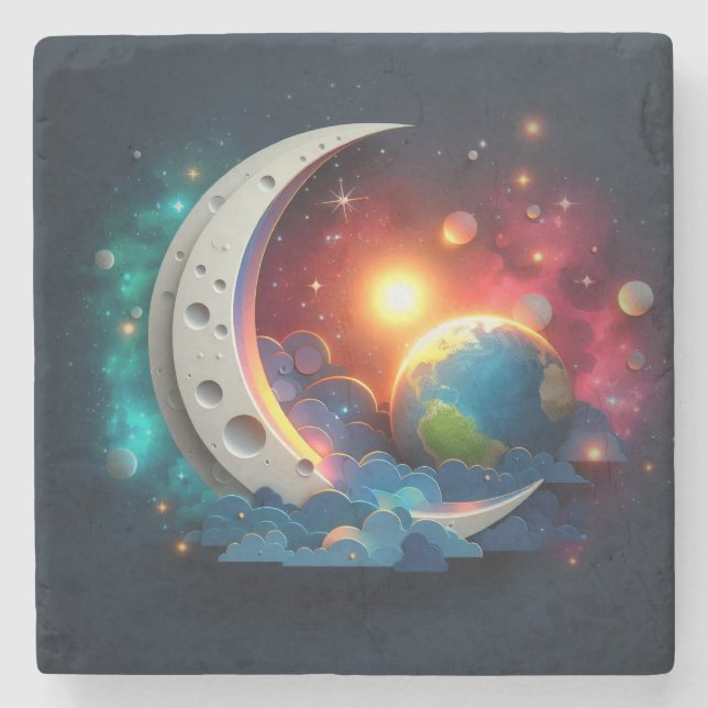 Moon and Stars Stone Coaster (Front)
