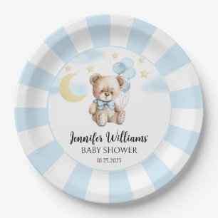 Moon and stars teddy bear baby shower paper plates