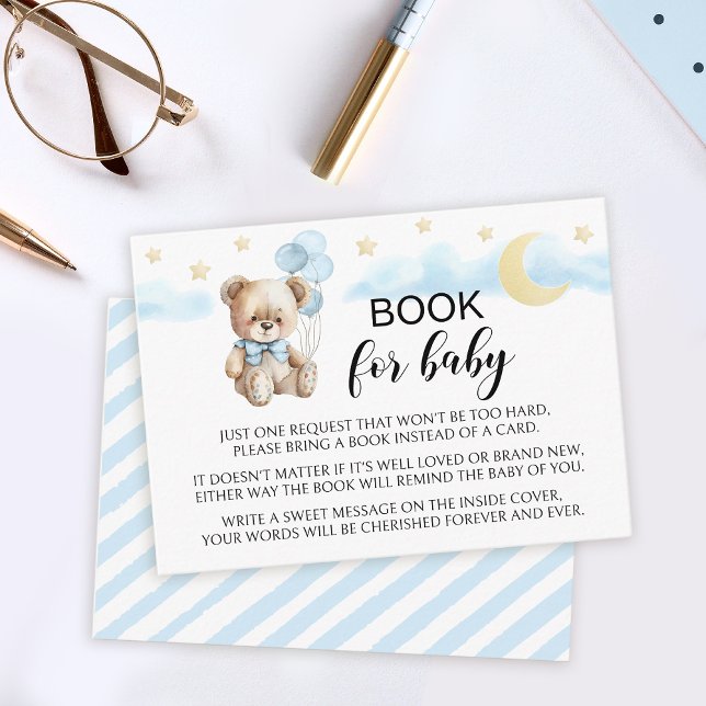 Moon and stars teddy bear book for baby boy shower enclosure card (Creator Uploaded)