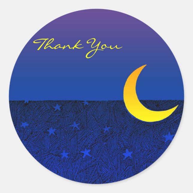 Moon and Stars Vintage Art Thank You Sticker (Front)