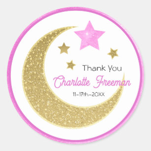 Moon and Stars Watercolor Baby Shower Thank You Classic Round Sticker