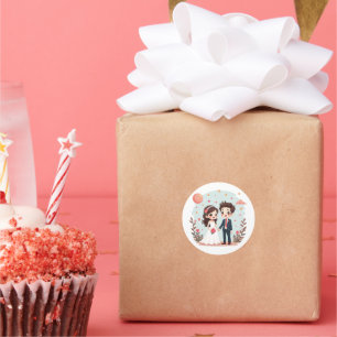 Moon and Stars Wedding Couple – Kawaii Art Classic Round Sticker