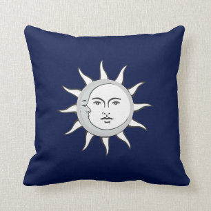 Moon and Sun Conjunction on Navy Blue Cushion