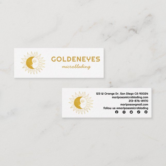 Moon and Sun Elegant Aesthetician Beauty Salon Gol Mini Business Card (Front/Back)