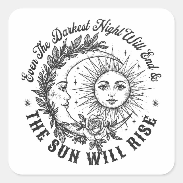 Moon and Sun Face Line Art T-Shirt – Celestial Ske Square Sticker (Front)