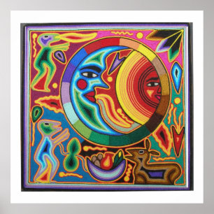 Moon and Sun Mexican Folk Art Poster