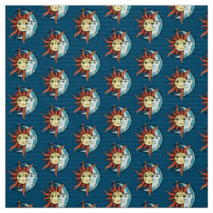 Moon and sun. Vintage style tattoo illustration Fabric