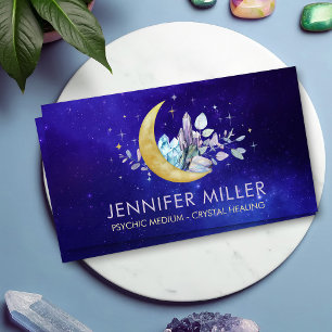 Moon and Watercolor Crystals Business Card