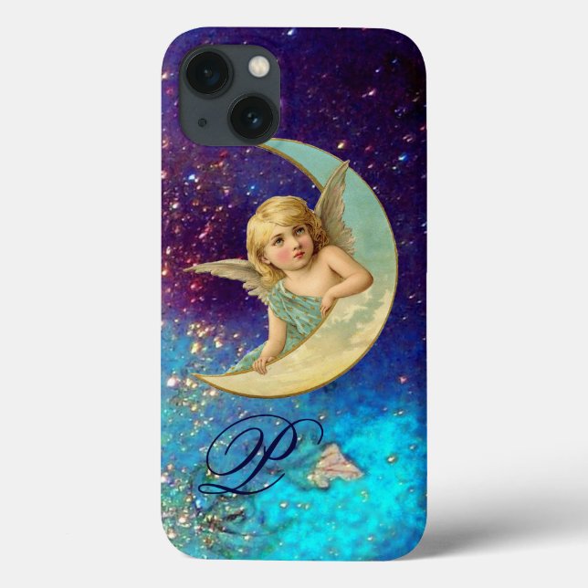 MOON ANGEL IN BLUE GOLD SPARKLES Monogram Case-Mate iPhone Case (Back)