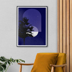 Moon Art Bohemian Style, Stretched Large Finished Canvas Print