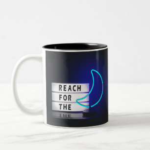 Moon Art Reach for the Moon Sign Typographic Image Two-Tone Coffee Mug