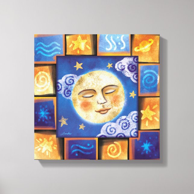 Moon Astronomy Celestial Moon Cubist Canvas Print (Front)