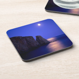 Moon At Dusk   Perce Rock Gaspe Coast Quebec Coaster
