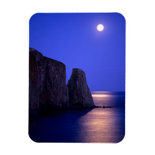 Moon At Dusk   Perce Rock Gaspe Coast Quebec Magnet