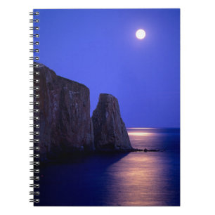 Moon At Dusk Perce Rock Gaspe Coast Quebec Notebook