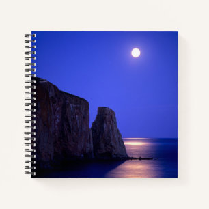 Moon At Dusk Perce Rock Gaspe Coast Quebec Notebook