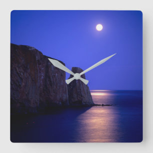 Moon At Dusk   Perce Rock Gaspe Coast Quebec Square Wall Clock