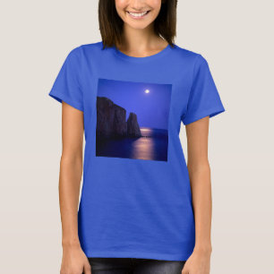 Moon At Dusk   Perce Rock Gaspe Coast Quebec T-Shirt