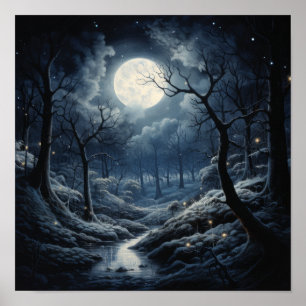 Moon at Night Sky Poster - Stunning Lunar Art Prin
