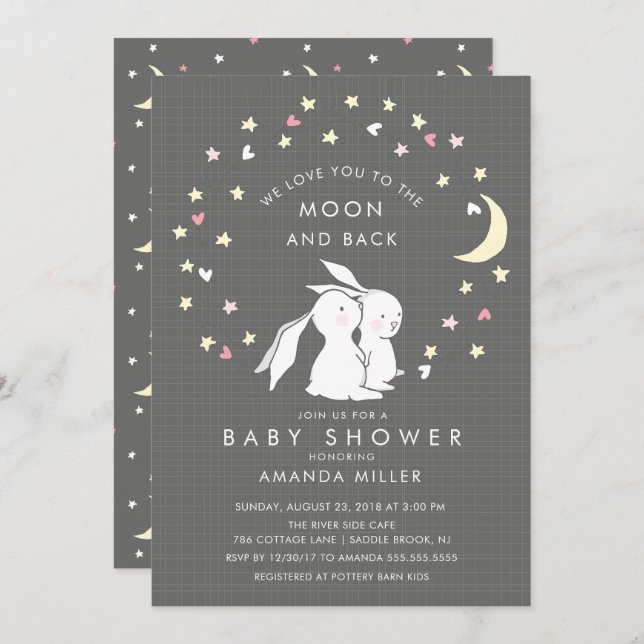 Moon & Back Bunny Baby Shower Invitation (Front/Back)