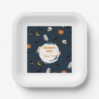 Moon Bat Dark Blue Halloween Party Cute Paper Plate