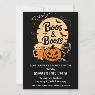 Moon Bats Boos & Booze Halloween Party Invitation