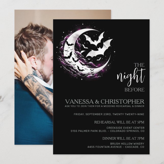 Moon Bats Night Before Wedding Rehearsal Invitation (Front/Back)
