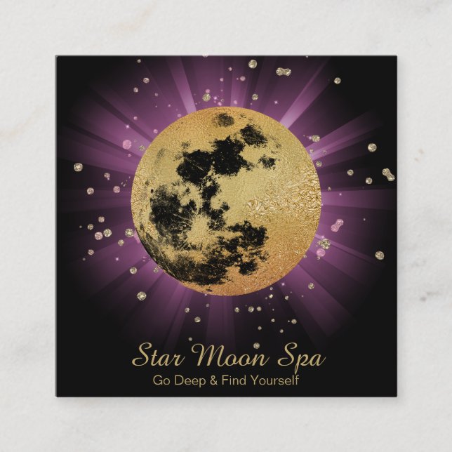 *~* Moon Beams Cosmos Universe Stars Moon Lunar Square Business Card (Front)