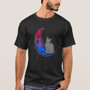 Moon Bisexual Flag Cat LGBTQ Safe Space Gay Pride T-Shirt