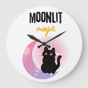 Moon & Black Cat Large Clock