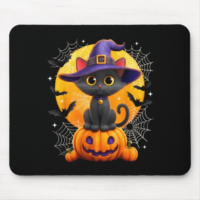 Moon Black Cat Witch Pumpkin Halloween Costumes Mouse Mat (Front)
