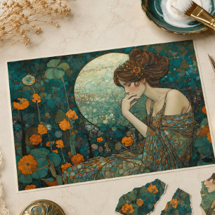  Moon Blossom Vintage Art Nouveau Decoupage Tissue Paper
