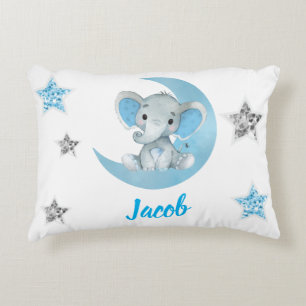 Moon, blue elephant girl Custom name Pillow