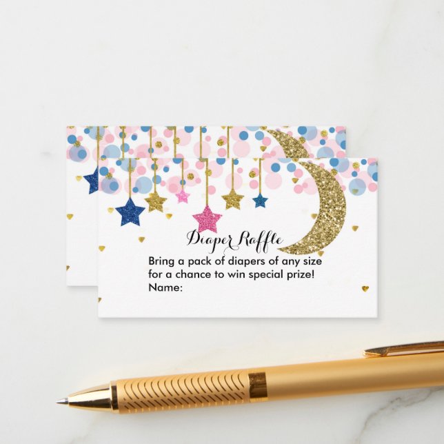 Moon Blue Pink Diaper Raffle  Enclosure C Card (Front/Back In Situ)