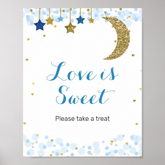 moon blue Watercolor Love is Sweet Sign (Front)