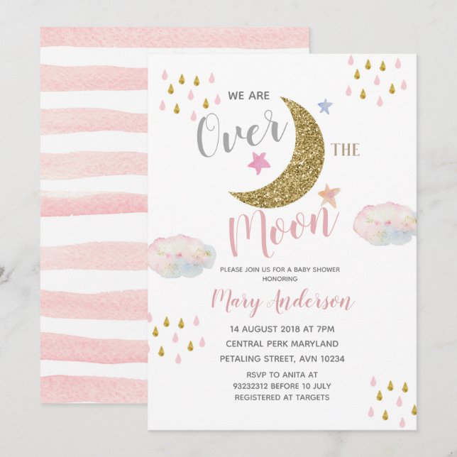 Moon Blush Pink Baby Shower Invitation (Front/Back)