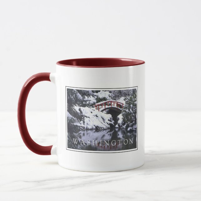 Moon Bridge & Pond in Winter | Seattle, Washington Mug (Left)