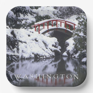 Moon Bridge & Pond in Winter   Seattle, Washington Paper Plate