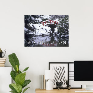 Moon Bridge & Pond in Winter Seattle, Washington Poster