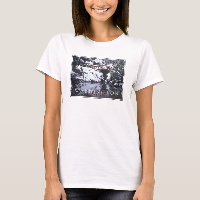 Moon Bridge & Pond in Winter | Seattle, Washington T-Shirt (Front)